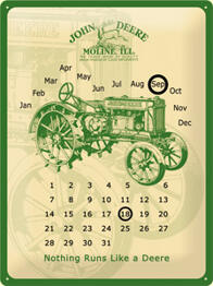 Metallskylt / kalender. John Deere